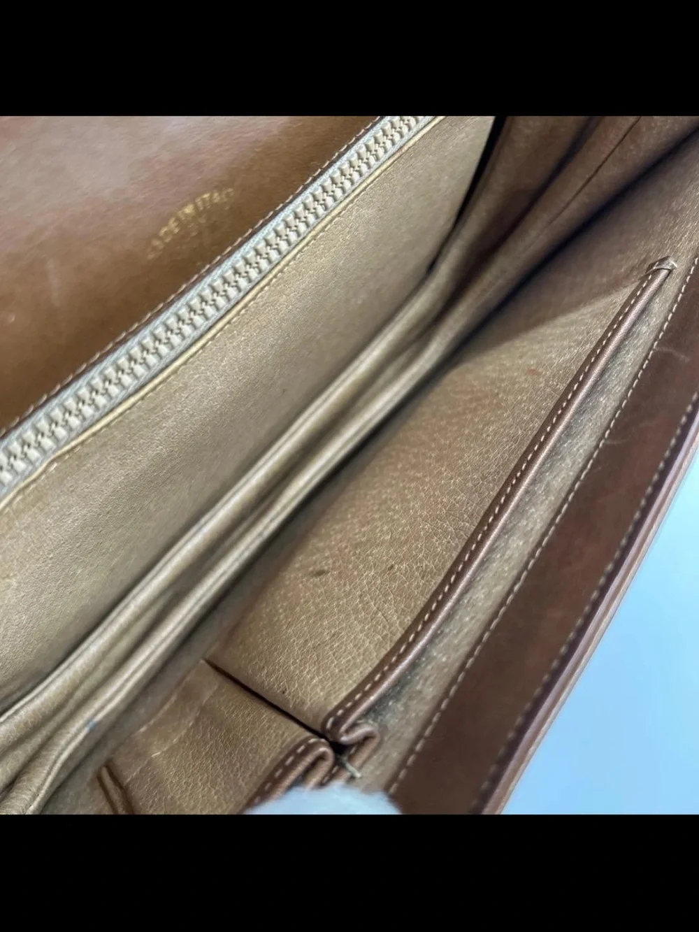 Gucci Brown Leather Clutch with Signature Green and Red Web